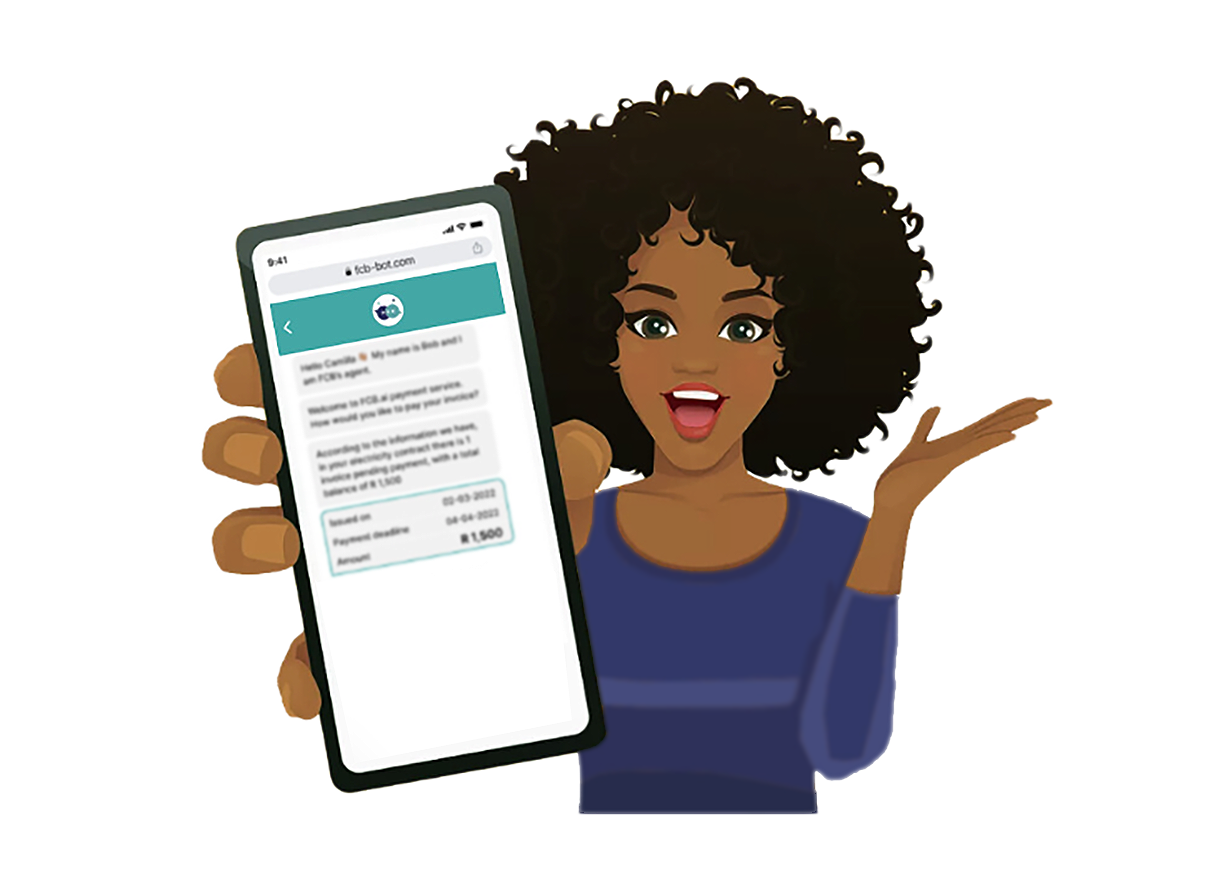 Woman displaying a conversational AI debt collection solution on a mobile phone